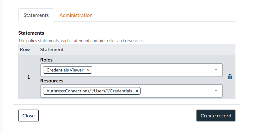 Connection credential vault permission