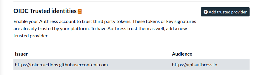 GitHub OIDC Trusted Provider